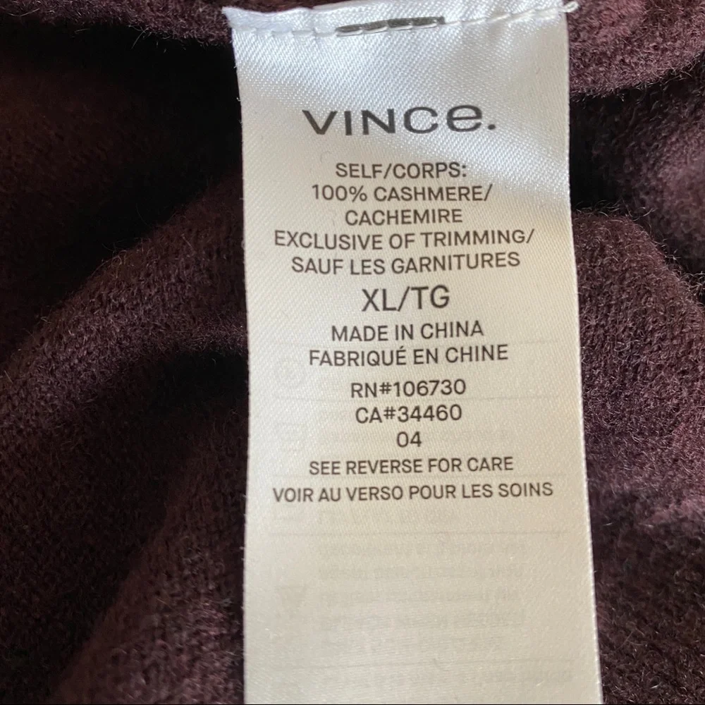vince burgundy maroon v neck cashmere sweater